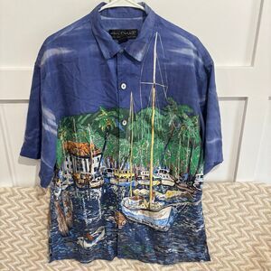 Guy Buffet 100% Silk Sailboat Hawaiian Button Down Shirt